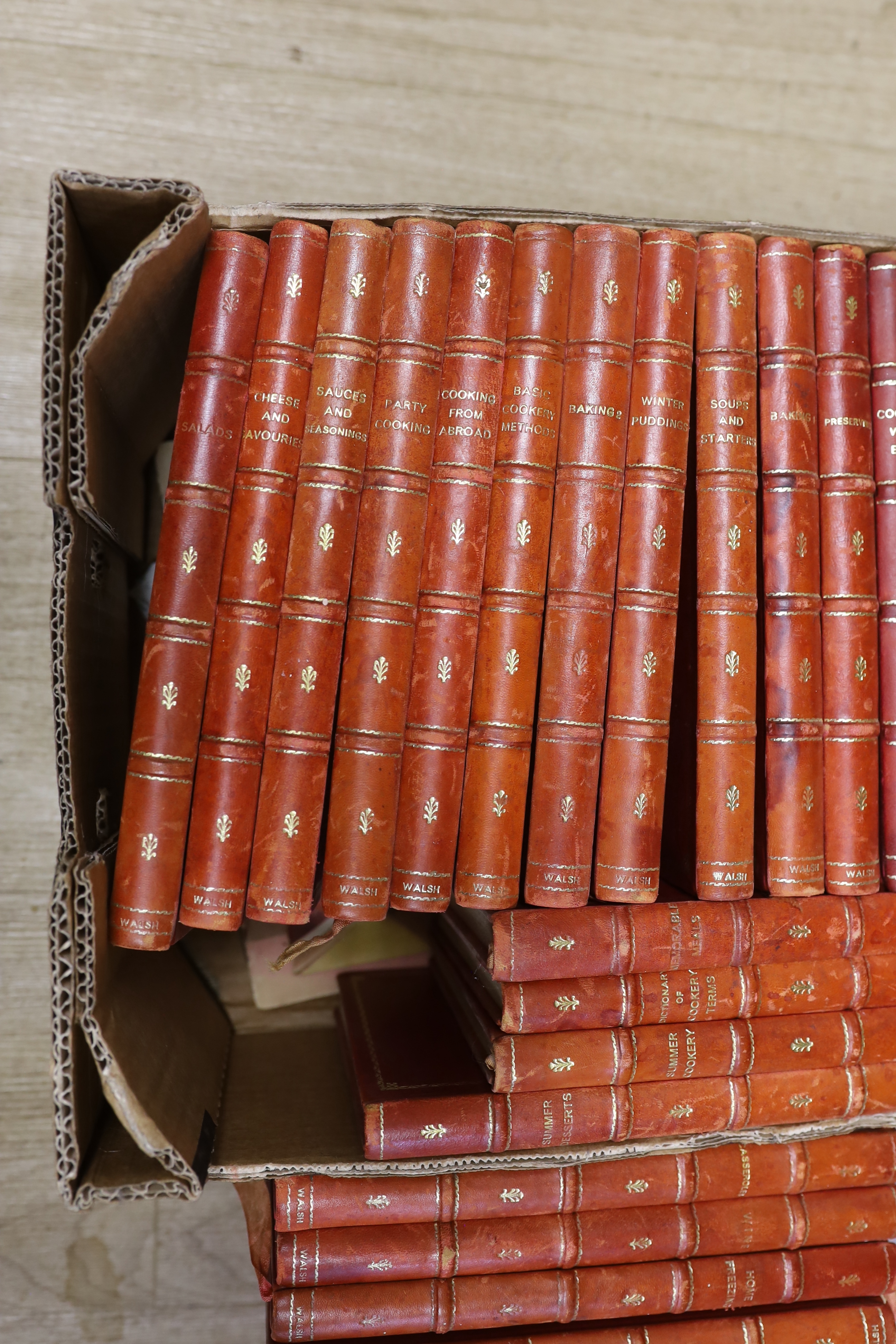 Cordon Bleu Cookery Course, 25 vols. coloured and other illus. throughout; gilt lettered and decorated red leather, marbled e/ps., cr.8vo. Macdonald & James, 1970-72 (but most reprinted 1977)